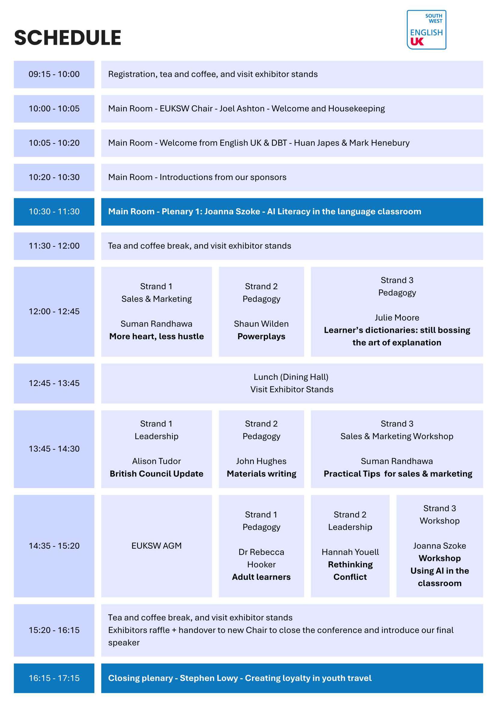 English UK South West - Conference Schedule 2025